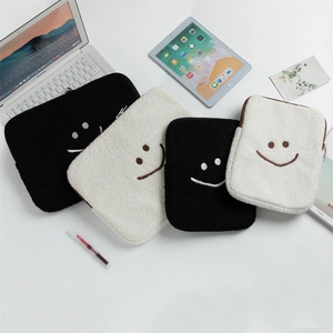 Housse Pour Ordinateur Portable En Laine D'agneau Étui Antichoc Pour Tablette Avec Broderie Smiley Sac En Peluche Douce