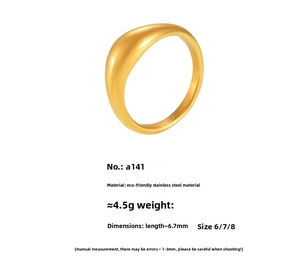 Polished gold stainless steel wide band ring with minimalist curved surface details
