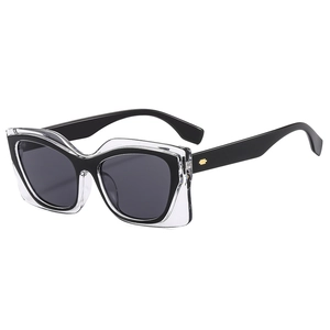 Fashion square color-block sunglasses with black inner and transparent outer frames