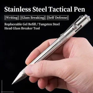 Stainless Steel Tactical Bolt Action Pen With Tungsten Steel Tip Glass Breaker For Emergency Self Defense Writing
