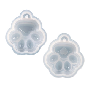 DIY silicone cat paw resin molds set for making keychains and pendants on white background