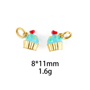 Detail of 8x11mm sky blue enamel cupcake charms with gold base for DIY jewelry making