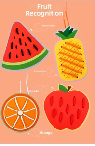 Educational fruit lacing board set for toddler fine motor skills training with colorful strings