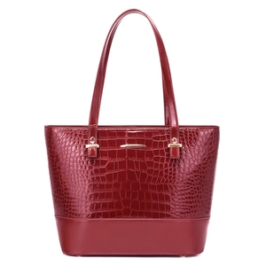 Elegant burgundy crocodile pattern tote bag with spliced texture and gold hardware details