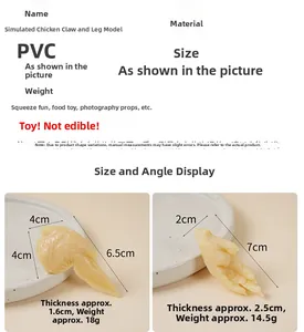 Detailed PVC food model showing dimensions and weight for chicken wing and foot toys