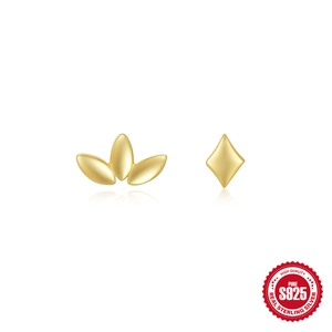 Minimalist S925 sterling silver gold clover and geometric diamond cartilage stud earrings