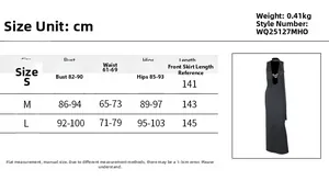 Detailed size chart for the backless镂空 maxi dress with metallic buckle and streamers
