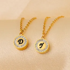 Gold 18K plated stainless steel alphabet necklace with sparkling crystals and D letter