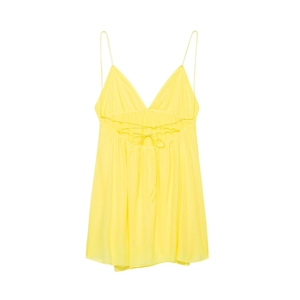 Robe courte jaune sans manches col en V avec élégant laçage ouvert dans le dos