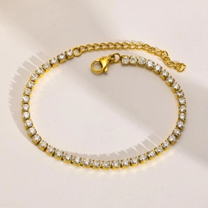 Minimalist Tennis Bracelet And Anklet For Women Stainless Steel Gold Plated With Round Cubic Zirconia Adjustable