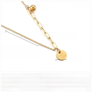 Detailed size guide of gold stainless steel necklace with Good Luck pendant and bead charm
