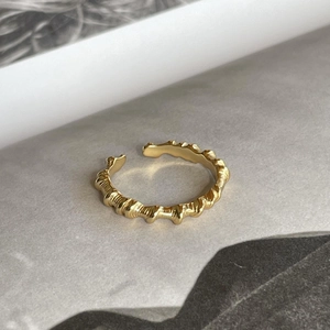 Minimalist adjustable open gold ring with elegant irregular bamboo texture finish