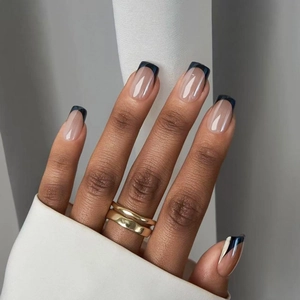 Faux Ongles à Presser Style Français Électroplaqué pour Femmes Ongles Amovibles Forme Carrée Motif Géométrique Ensemble d'Embouts d'Ongles