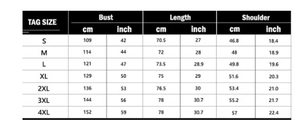 Detailed size chart for men's sleeveless cotton linen shirt showing bust and length metrics