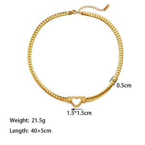 18K gold plated titanium Cuban chain with heart pendant, length 40+5cm, weight 21.5g