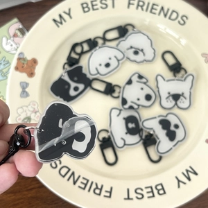 Cartoon dog acrylic keychain featuring hand-drawn puppies with black metal clasp