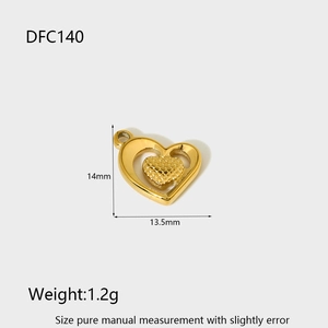 Golden heart pendant size chart with detailed dimensions 14mm height and 1.2g weight