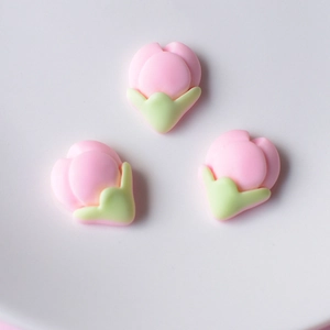 Three small pink peach blossom resin charms for DIY jewelry and hair accessories
