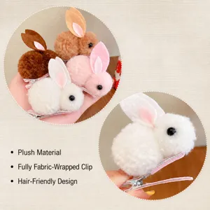 Détail des barrettes lapin en peluche douce avec clips métalliques gainés de tissu