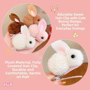 Detailed view of soft plush rabbit hair clips with fabric-wrapped safe metal clips