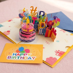 3D Pop Up Birthday Greeting Card With Music LED Light Blow Out Candle Effect Paper Stationery Happy Birthday Gift