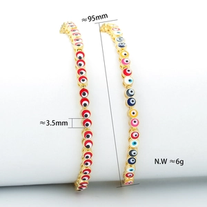Rainbow enamel evil eye tennis bracelet in gold finish with size and weight specs