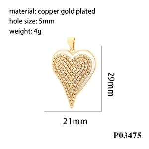 Gold plated copper heart pendant with cubic zirconia inlay for DIY jewelry making