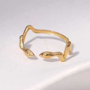 Bague ouverte en forme de serpent en acier inoxydable plaqué or 18 carats pour femme