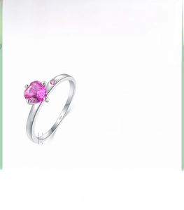 Detail showing elegant 925 silver ring with pink heart-shaped zircon stone and weight specs