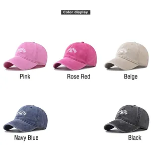 Lot de 5 casquettes en coton délavé avec broderie de montagne en plusieurs couleurs