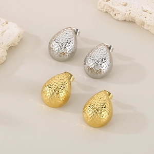 Minimalist 18k gold and silver stainless steel teardrop earrings with hammered texture