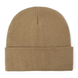 Classic khaki cable knit beanie for women featuring a thick folded cuff and warm thermal lining