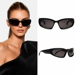 Fashionable black wrap-around sports sunglasses with sleek aerodynamic shield frame