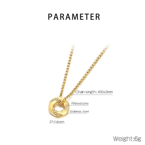 Detailed specs of the 18K gold plated stainless steel necklace with crystal pendant