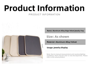 Detailed specs of aluminum alloy jewelry tray with velvet lining for rings and necklaces