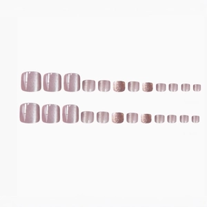 24pcs mauve cat-eye and glitter press-on toenails for women in elegant purple tones
