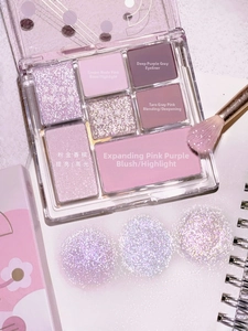 Detaillierte Palette mit sieben matten und glitzernden Nuancen für Lidschatten und Rouge