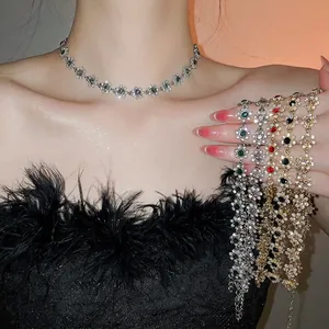 Alloy Rhinestone Flower Necklace And Bracelet French Court Style Vintage Jewelry For Women Elegant Sparkling Luxury