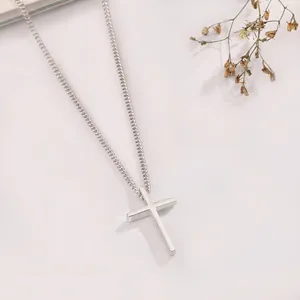Minimalist S925 sterling silver cross necklace with a polished curb chain for women