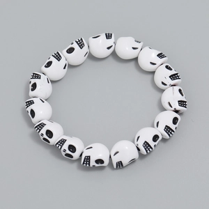 White skull bead bracelet with retro skeleton design for Halloween, high quality jewelry