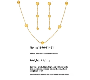 Detailed specs for gold stainless steel flower necklace and earring jewelry set