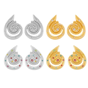 Sparkling spiral seashell earrings in 18k gold and silver plating with zircon accents