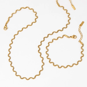 Stainless Steel Jewelry Wave Twisted Chain Necklace Bracelet Anklet 18K Gold Plated Waterproof Trendy For Women