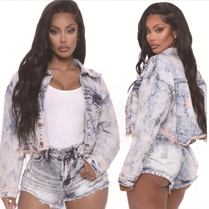 Women High Waisted Denim Shorts Distressed Ripped Frayed Hem Light Blue Snowflake Wash Cotton Blend Jean Hot Pants