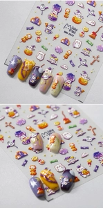 Detailed view of Halloween 3D embossed nail stickers with cat and pumpkin patterns