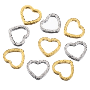 18k gold and silver stainless steel heart pendants with embossed texture for DIY jewelry