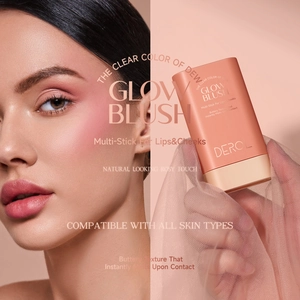 Natural peach pink glow blush stick for cheeks and lips with creamy moisturizing texture
