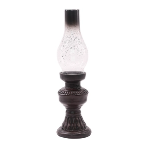 Vintage kerosene lamp resin model with brown base and gradient black star pattern glass shade