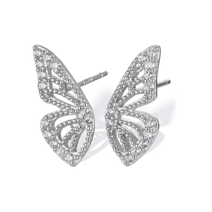 Elegant silver butterfly stud earrings with sparkling cubic zirconia hollow design