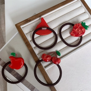 Chic acetate hair ties set featuring red watermelon, strawberry, apple, and cherry charms